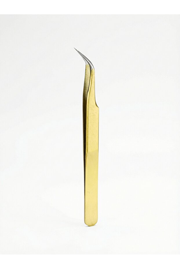 Professional Silk Eyelash Tweezers Curved Fine Tip Stainless Steel Gold