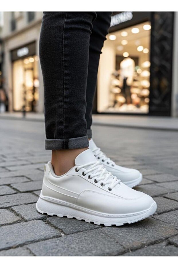 Ba0246 White Lace-Up High Sole Casual Men's Shoes