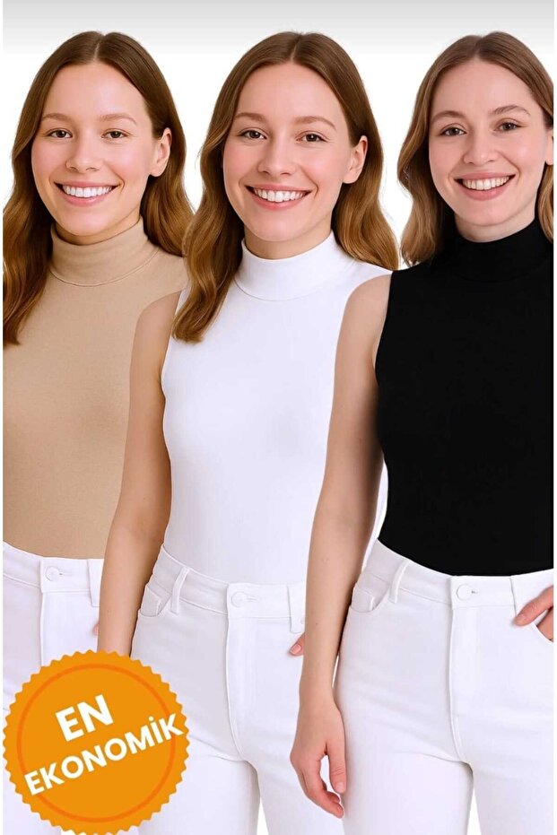 Women's Zero Sleeve High Neck Bodysuit 3-Piece Set