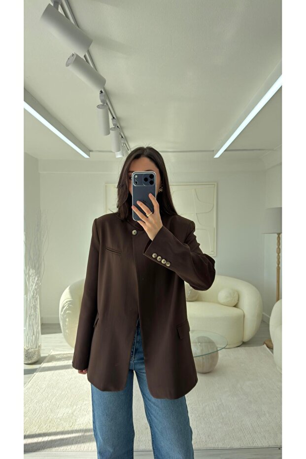 جاكيت بياقة عالية - بني - 5