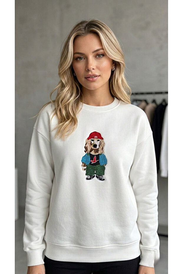 Happiness Snm Women's Sweatshirt with Transitional Dog and Teddy Bear Figures