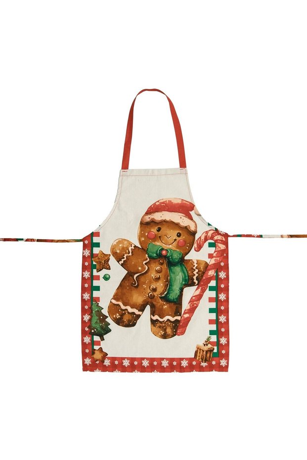 Ecru Red Kitchen Apron with Patterned 75x50cm