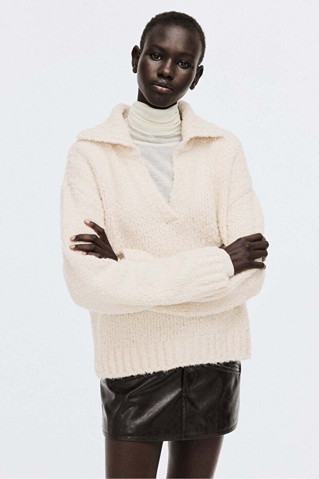 كنزة صوفية واسعة ذات ياقة - 3