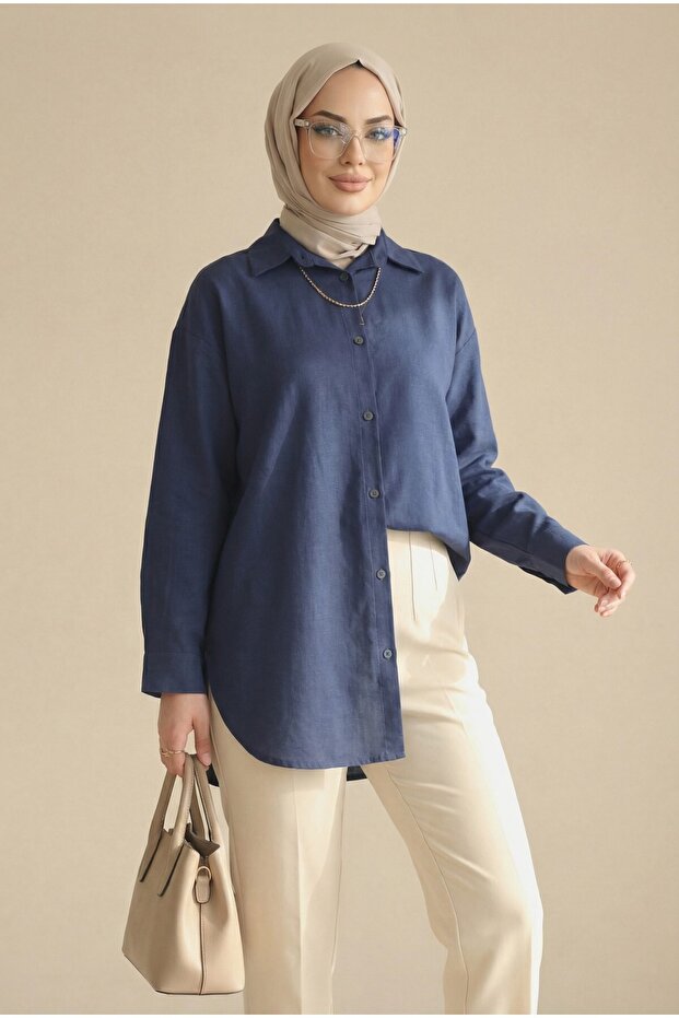 Keten Düğmeli Gömlek - 3
