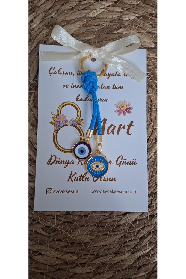 Women's Day Gift Card Double Evil Eye Beaded Keychain