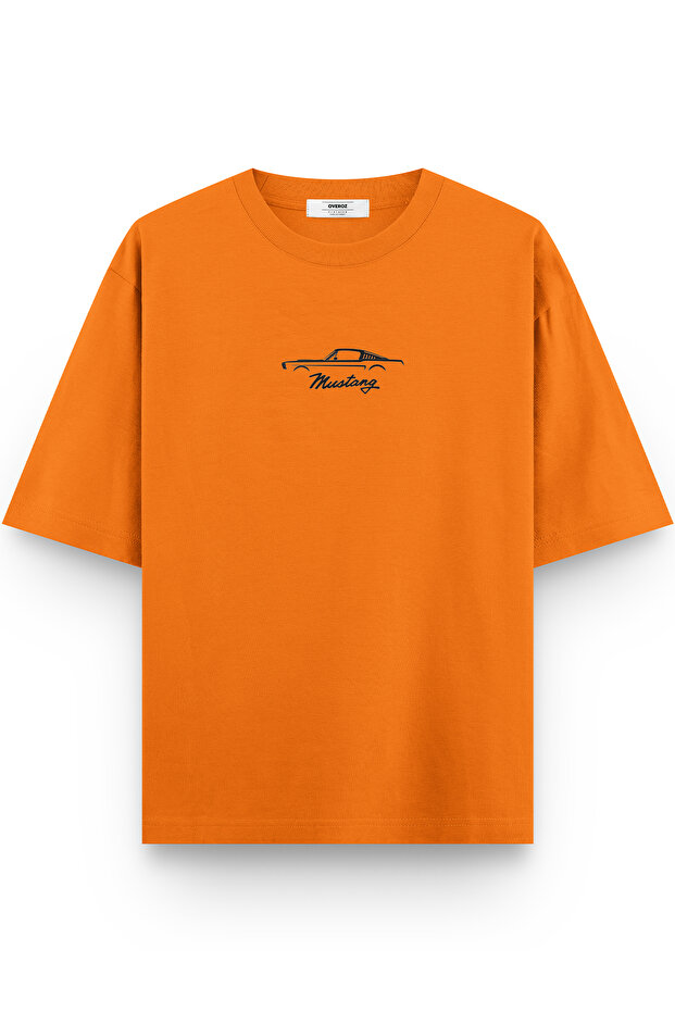Classic Car Ford Mustang Printed Semi Oversized Orange T-Shirt 1184