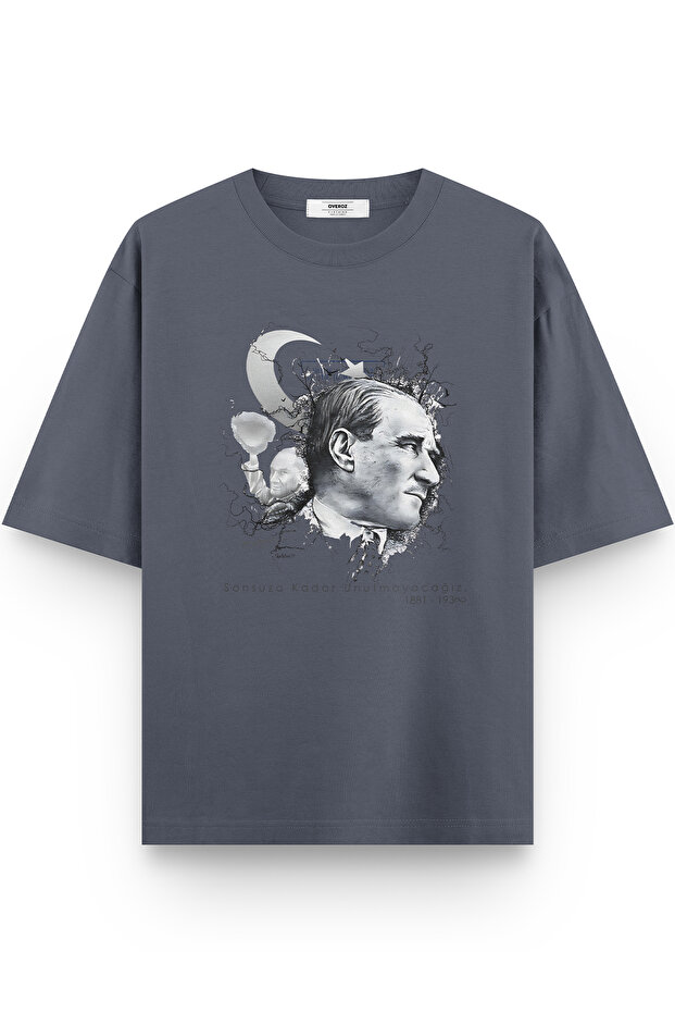 Atatürk Printed Yarı Oversized Smoked T-Shirt 1236