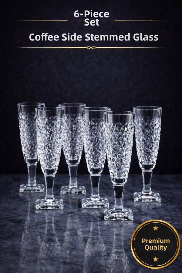 Handmade Crackle Footed Coffee Water Glass with Footed Glass Cup 6 Pieces 130ml