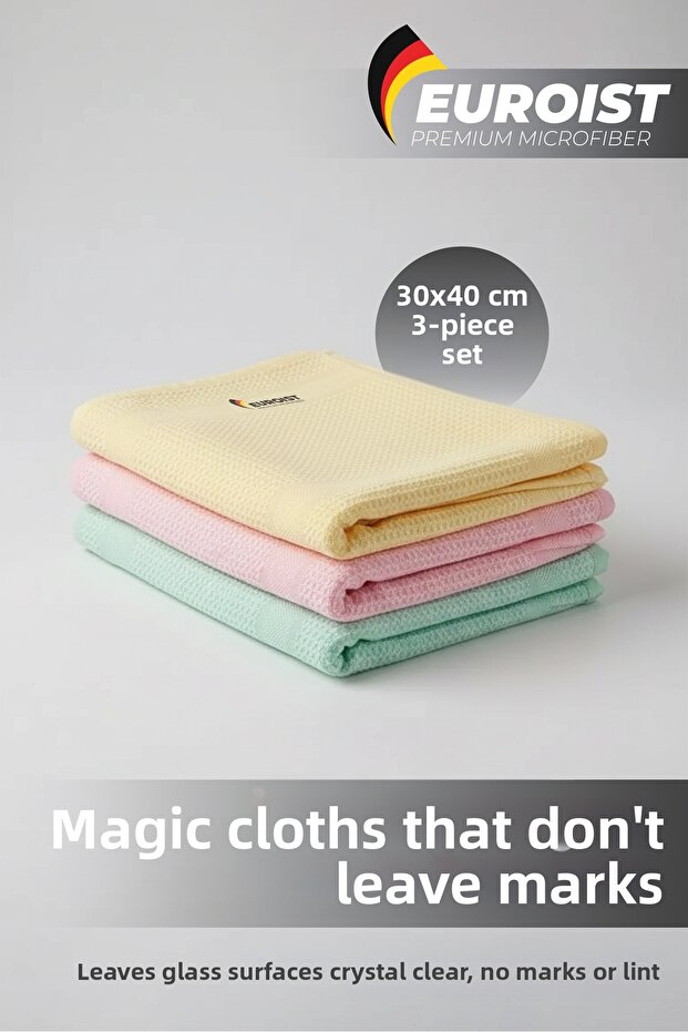3 Pieces Microfiber Cleaning Cloth - Glass, Mirror, Kitchen, Bathroom, Car General Cleaning Cloth - 30X40 cm