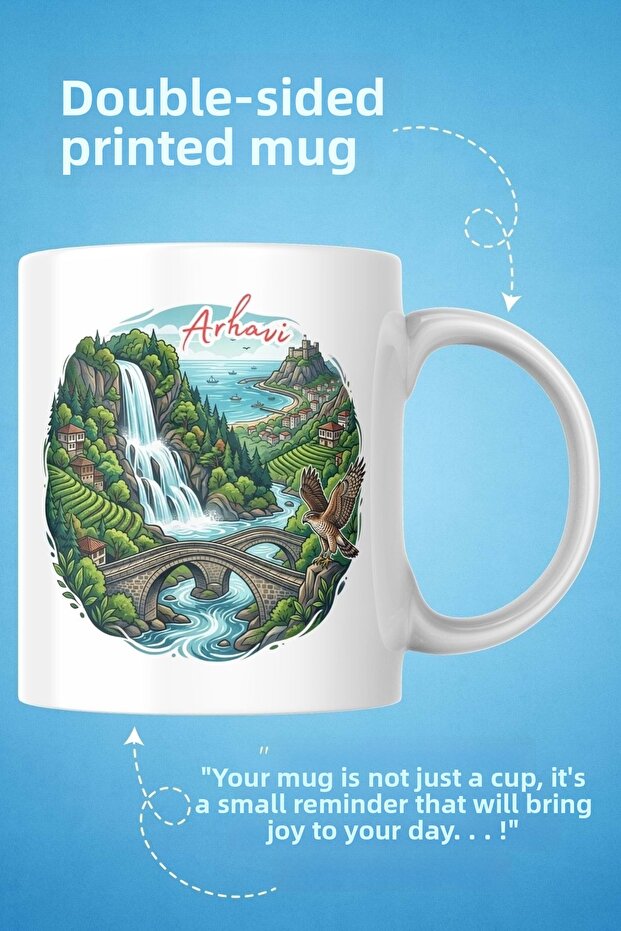 Premium White Porcelain Gift Double-Way Printed Mug Cup - Arhavi