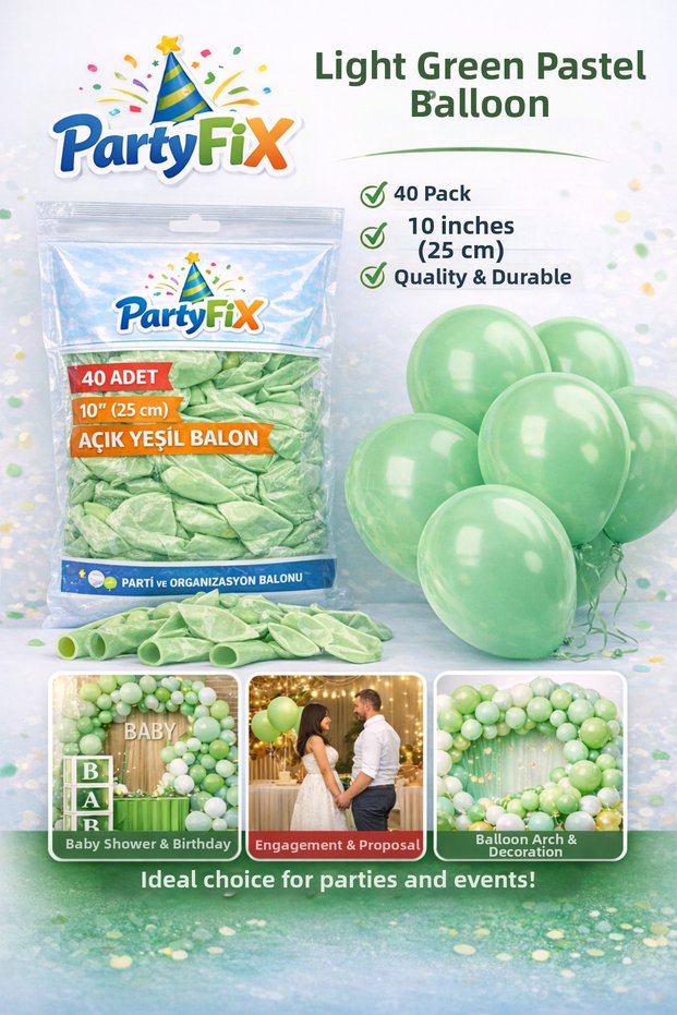 Light Green Pastel Balloon 10 Inch Pack of 40 – Baby Shower, Engagement, Wedding, Birthday Party Balloon