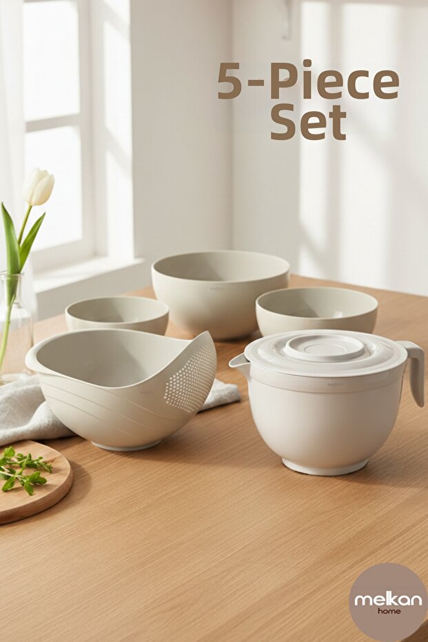 Lidded Mixer Bowl, Strainer, Rice Strainer, Bowl Set, Large Bowl, Round Bowls 5-Piece Set