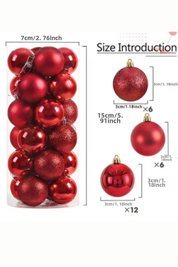 24 Pcs 3 cm Red & Gold Christmas Tree Ornament Ball Set |   Mini Plastic Christmas Decorative Balls
