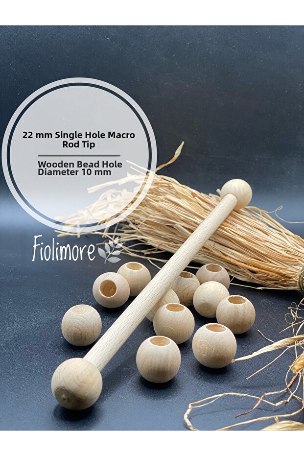 6Pcs 22 mm Single Hole Wooden Beads Macramé Rod End Beads Hole Diameter 10 mm