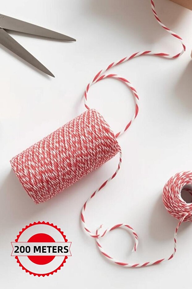 Package String, Red-White 200 Meters (Marteniçka String, Gift Packaging String, Packing String) - 1