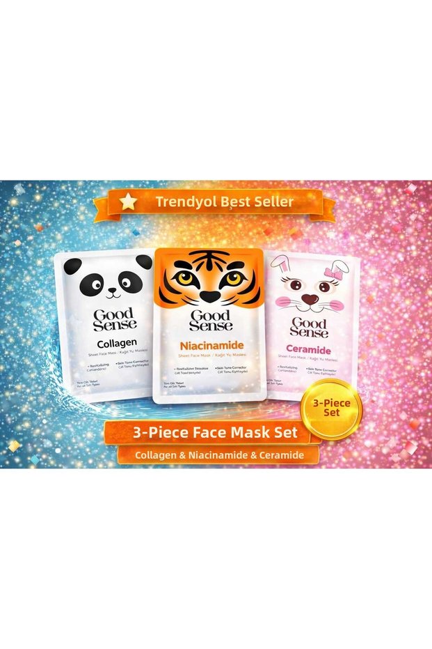 3-Piece Animal Series Paper Face Mask Set Panda Collagen-Tiger Niacinamide-Rabbit Ceramide Care