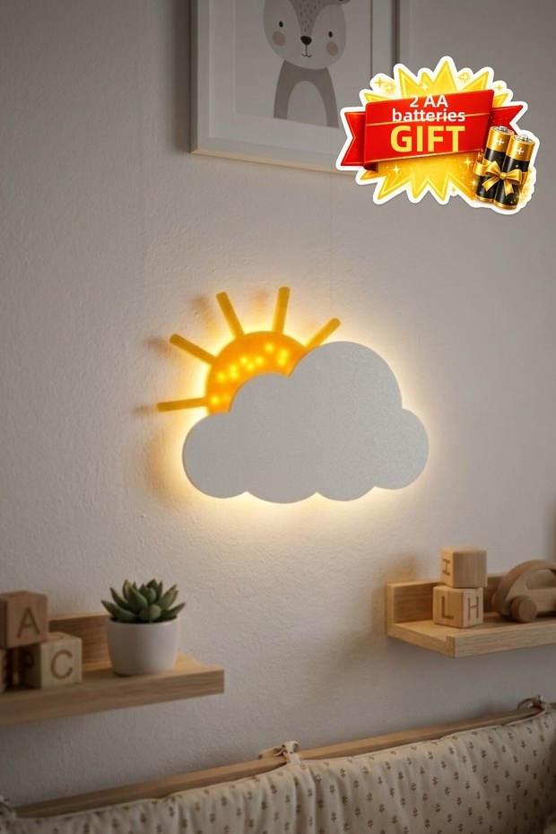 Cloud Night Light 2 Pieces Aa Battery Gift Led Children's Room Wall Lamp 22.5X19 cm Wireless