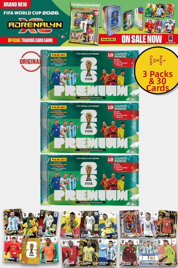 World Cup Fifa 2026 Panini Adrenalyn XL Premium Trading Card 3 Pack 30 Cards