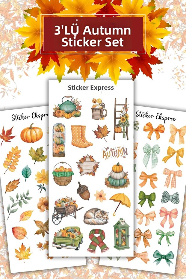 3-Piece Autumn Sticker Set - Decorative Labels - Agenda Bullet Journal Scrapbook Collage