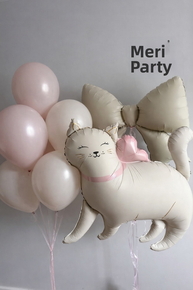 Cute Cat Foil Balloon Set – Pink Bow Theme Birthday Party Decoration Bow Balloon 98 X 75 cm