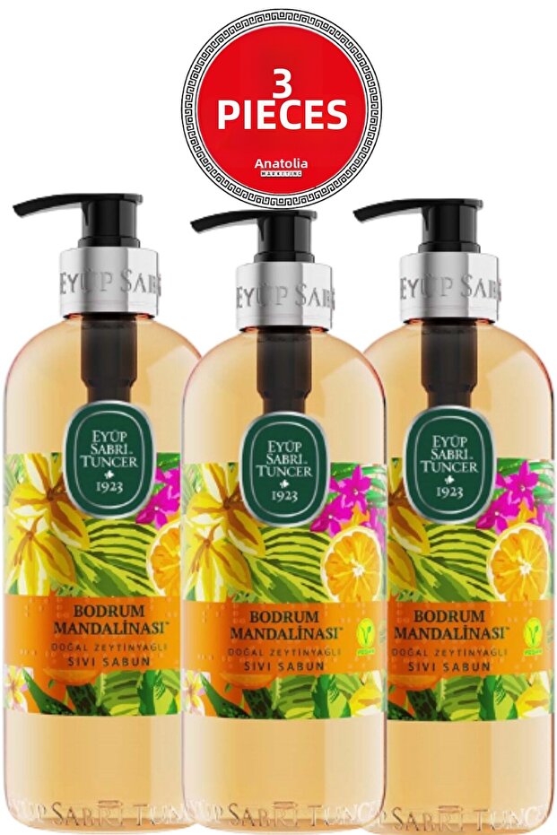 Bodrum Tangerine Natural Olive Oil Liquid Soap 500 ml X 3 Pcs
