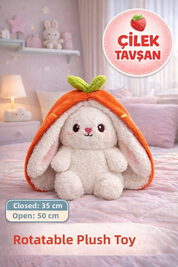 Orange Strawberry Rabbit Plush Toy 35 cm Transformable Strawberry Rabbit Soft Plush Children's Gift