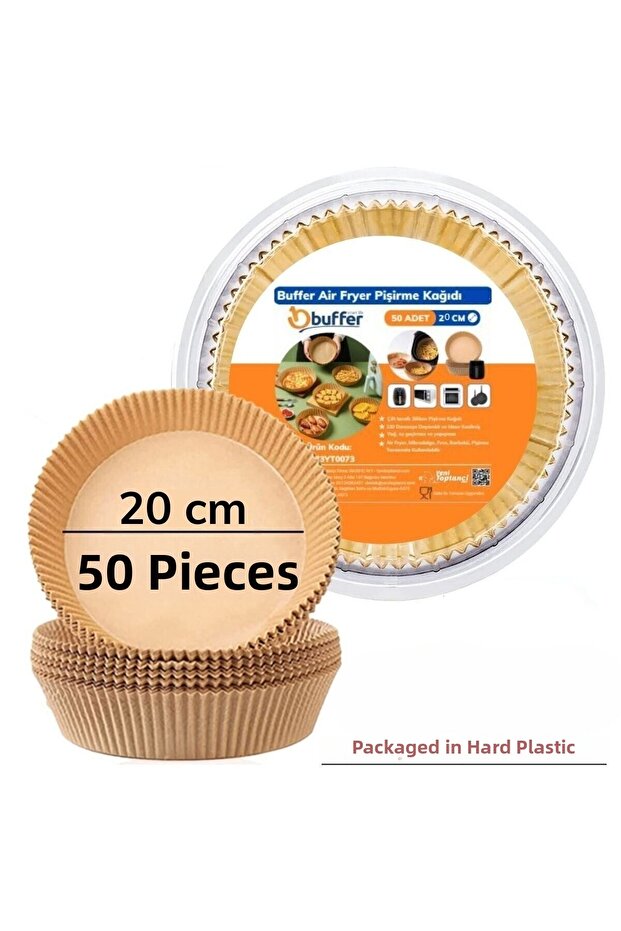 BUFFER® 50 Pieces 20 cm Air Fryer Baking Paper Disposable Oil-Proof Round Plate Model PVC