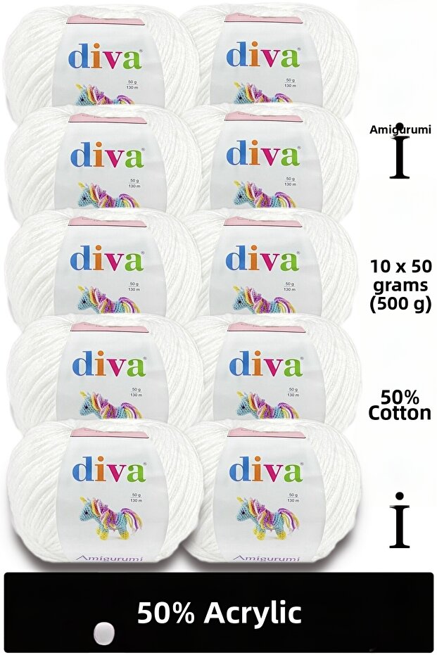Divagurumi 2102 Optical White (Pack of 10) - 500 Gr - Amigurumi Yarn