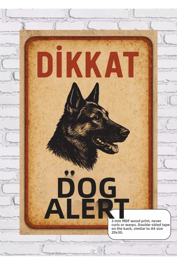 Caution There Is a Dog Warning Sign Mdf Painting Retro Wooden Poster