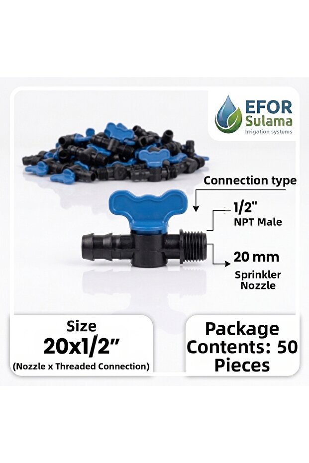 20X1/2" External Threaded Drip Valve - 50 Pieces (1/2" Male Thread)