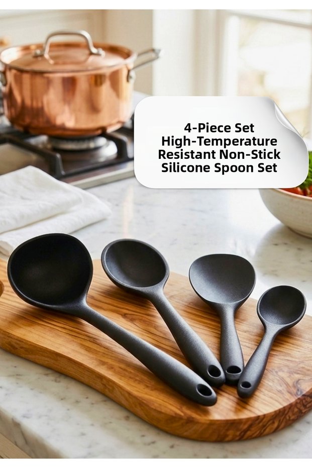 4-Piece Set of Hard-Tipped Silicone Scoops for Serving Rice, Desserts, and Food.