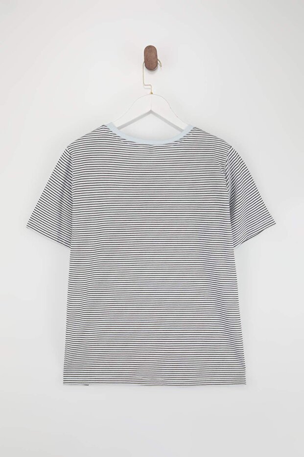 Kahverengi Çizgili Bisiklet Yaka Çizgili Örme T-Shirt TBBSS23BF00068 - 3