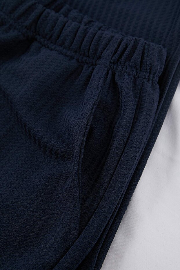 Lacivert Regular Fit Dokulu Esnek Örme Pijama Takımı TMNSS26PT00018 - 7