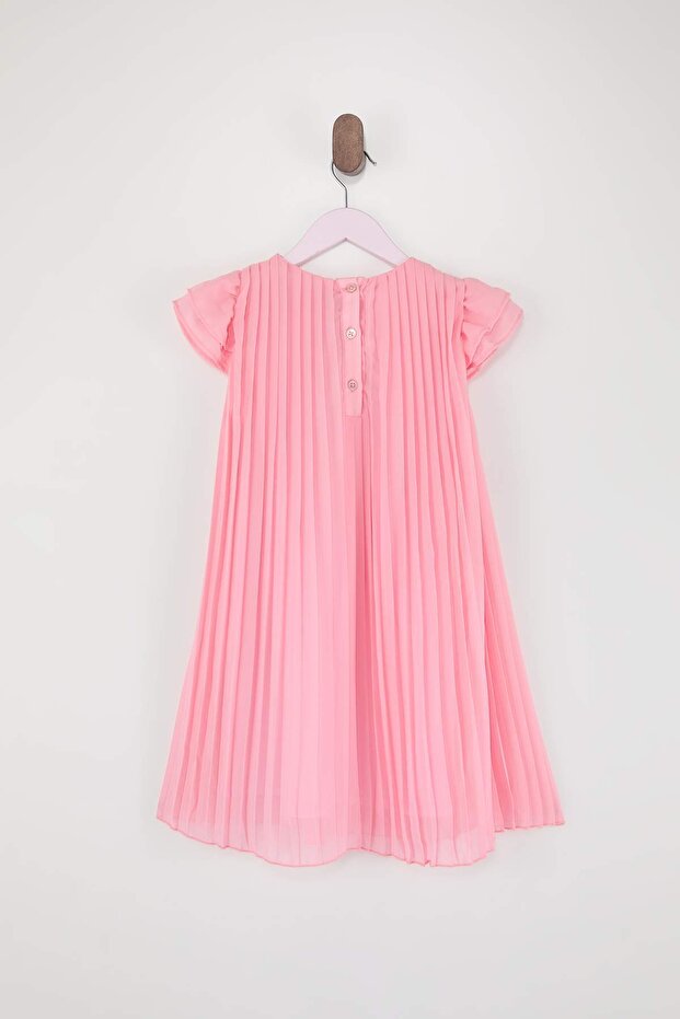 Pembe Kız Çocuk Şifon Dokuma Elbise TKDSS26EL00027 - 4