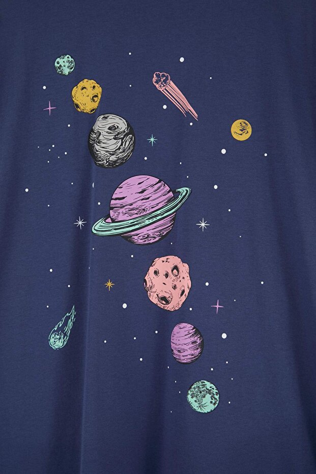 Indigo Galaksi Baskılı Oversize Fit Büyük Beden T-shirt TBBSS25BF00070 - 3