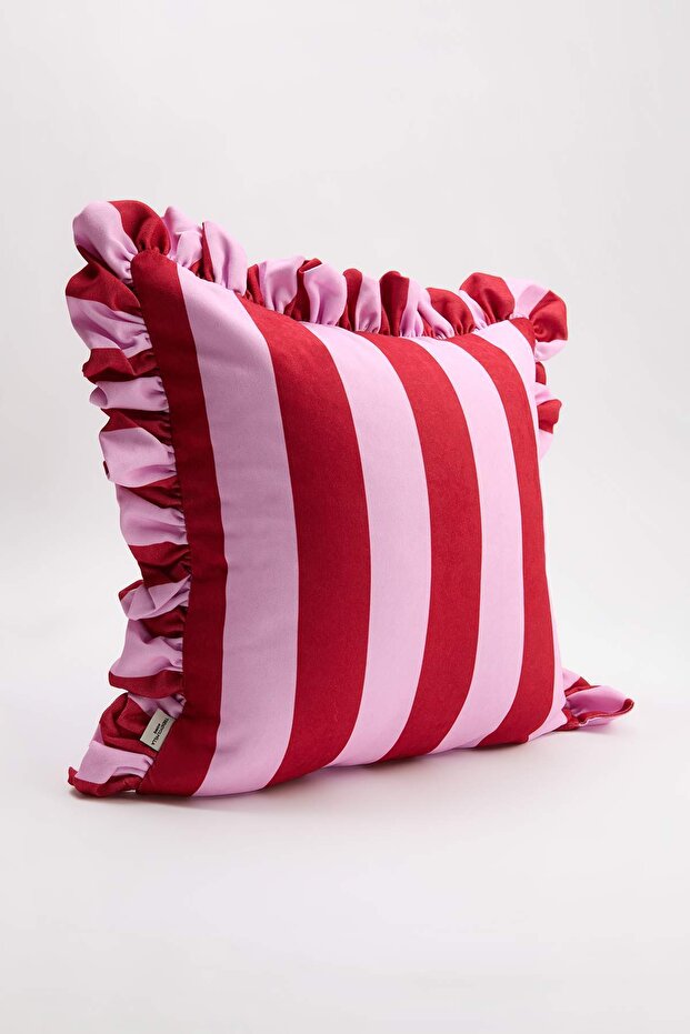 Tekli Fırfırlı Dolgusuz Çizgili Kırlent Kılıfı 45x45cm TPHSS26KKK00007 - 2