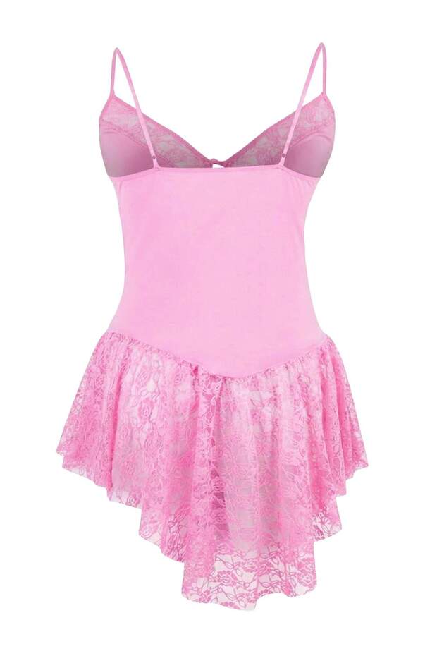 Pembe Dantelli Düğmeli Askılı Kapsız Külotlu Babydoll/Fantezi Gecelik TBBSS26DH00006 - 8