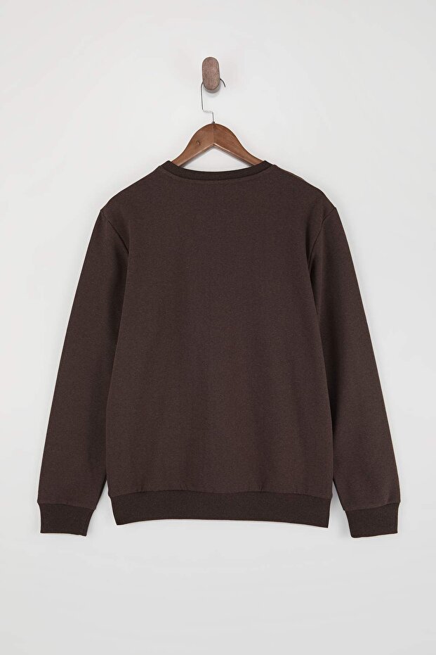Koyu Kahverengi Regular/Normal Kesim İçi Polar/Sıcak Tutan Sweatshirt TMNAW21SW1208 - 6