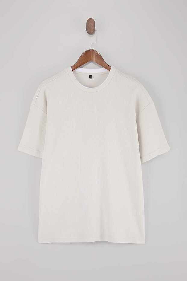 Taş Oversize/Geniş Kesim Dokulu T-Shirt TMNSS26TS00017 - 4
