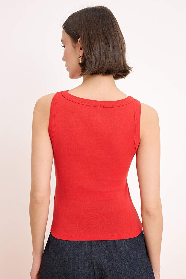 Wardrobe Essentials-Kırmızı Fitted/Vücuda Oturan Kolsuz Pamuk Ribana Örme Atlet TWOSS26AL00043 - 8