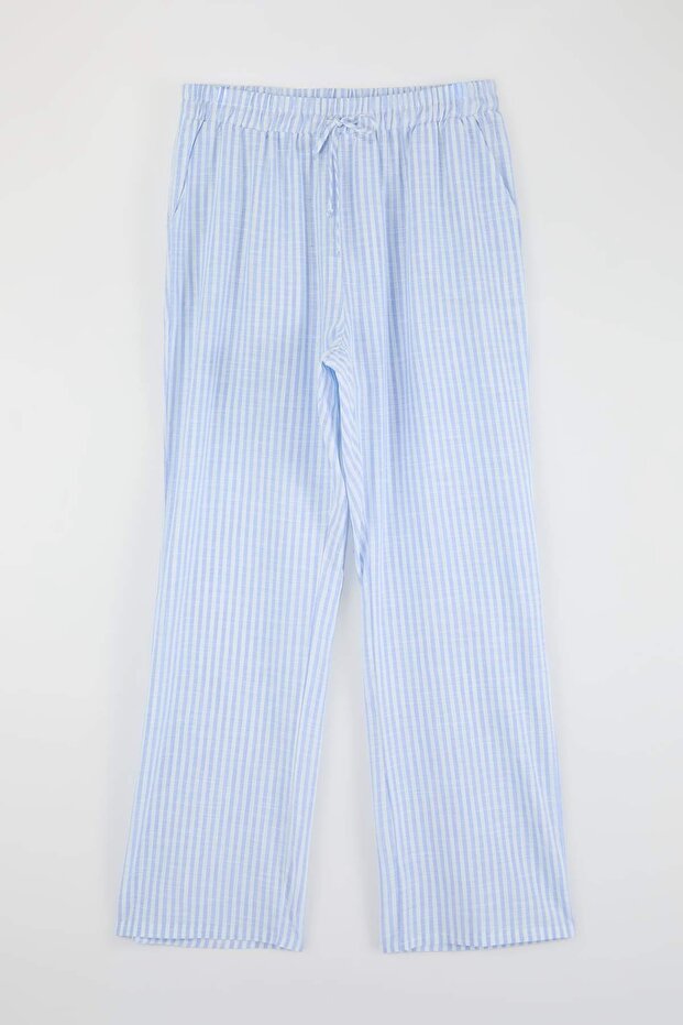Mavi Çizgili Şort-Pantolon Paket Dokuma Büyük Beden Pijama Altı TBBSS26IA00009 - 12