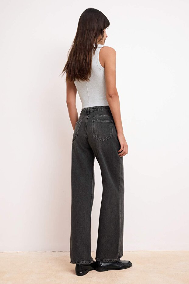 Siyah More Sustainable YUMUŞACIK Tencel Karışımlı Yüksek Bel Wide Leg Jeans TWOSS26JE00134 - 5