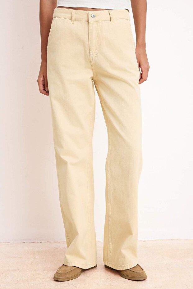 Taş DÖKÜMLÜ Yüksek Bel %100 Pamuk Wide Leg Jeans TWOSS26JE00014 - 4