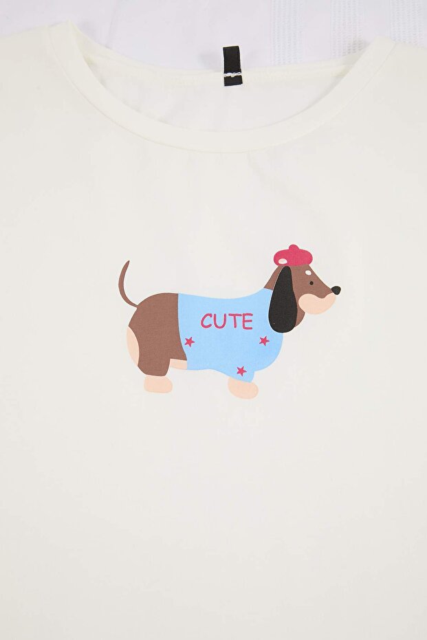 Teen Beyaz-Çok Renkli Köpek Desenli Likralı Yumuşak Tuşe Örme Pijama Takımı THMSS26PT00126 - 3