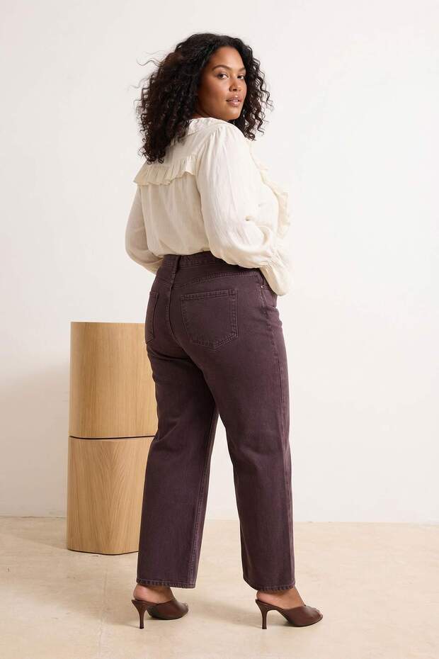 Bordo Yüksek Bel Geniş Paça Büyük Beden Wide Leg Jeans TBBSS22JE0211 - 1