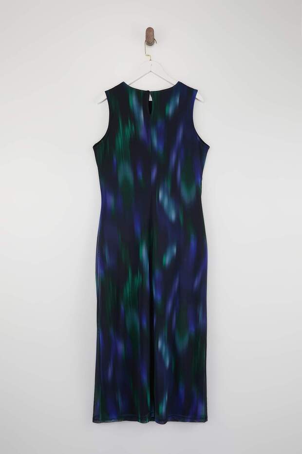Çok Renkli Büzgü/Drape Detaylı Desenli Maxi Esnek Tül Büyük Beden Elbise TBBSS26AH00136 - 6