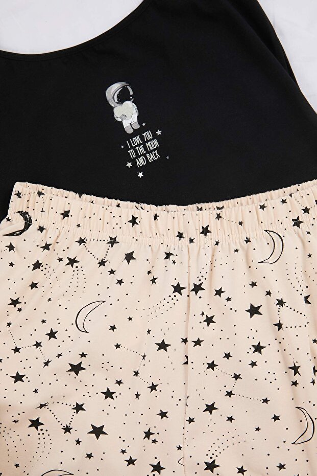 Teen Siyah-Ekru Pamuklu Yumuşak Tuşe Galaksi Örme Pijama Takımı THMSS26PT00128 - 3
