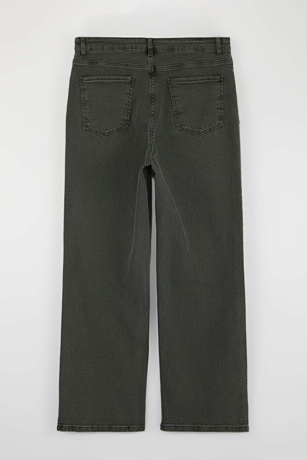 Yeşil Yüksek Bel Geniş Paça Büyük Beden Wide Leg Jeans TBBAW23CJ00020 - 3