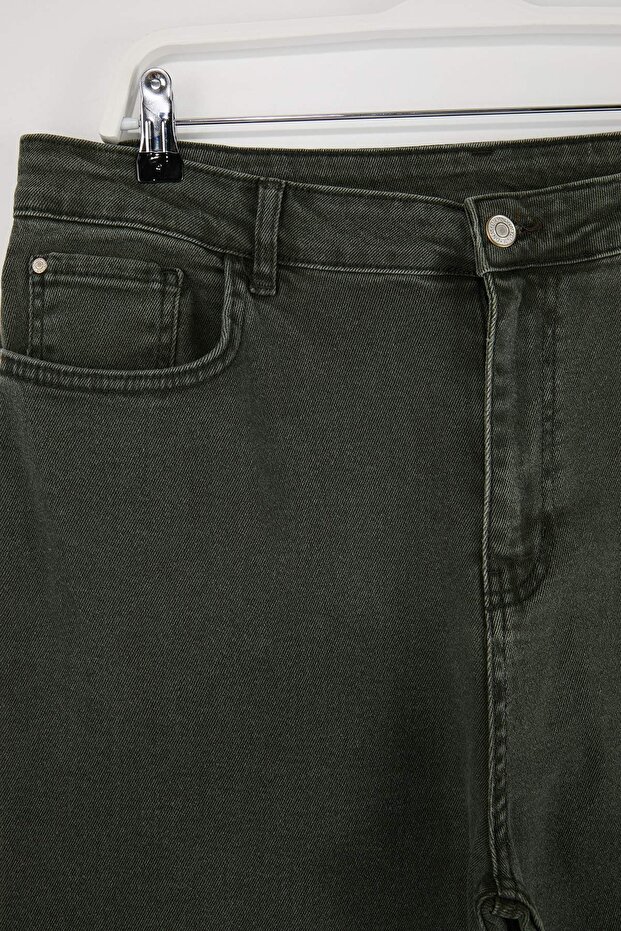 Yeşil Yüksek Bel Geniş Paça Büyük Beden Wide Leg Jeans TBBAW23CJ00020 - 2
