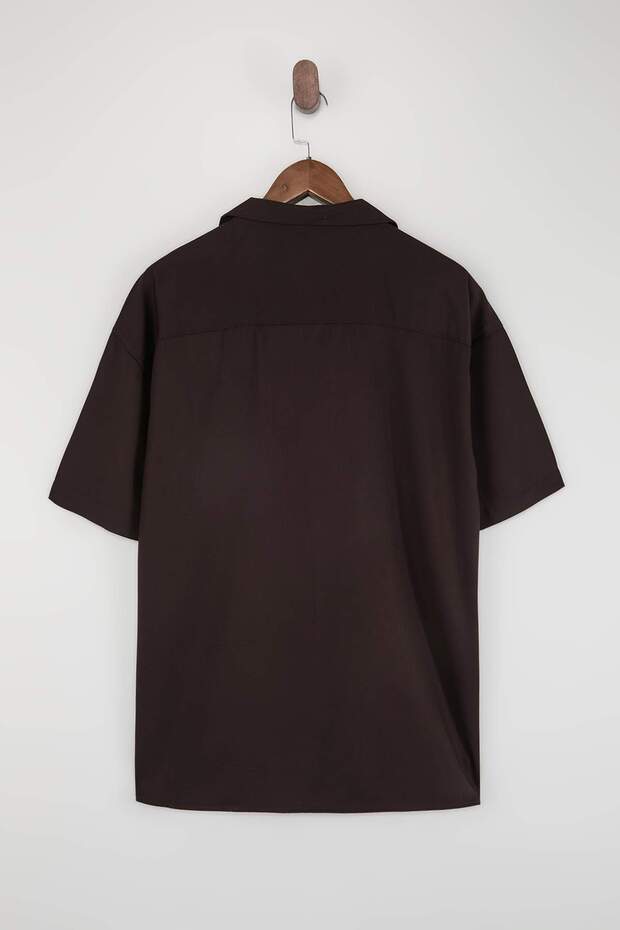 Kahverengi Normal Kalıp/Regular Fit &100 Pamuk Gabardin Kısa Kol Dokuma Erkek Gömlek TMNSS26GO00016 - 6